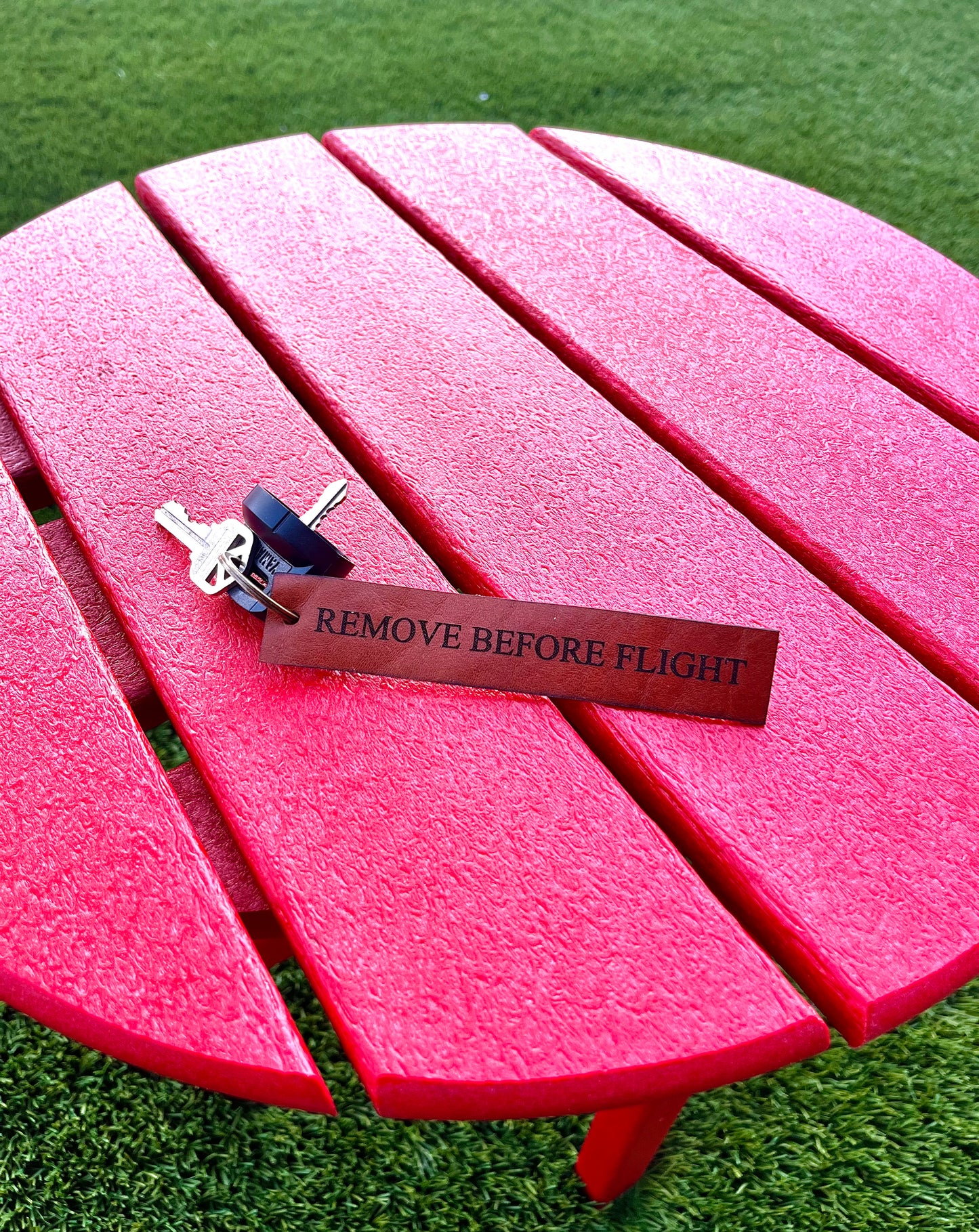 Remove Before Flight Leather Keychain
