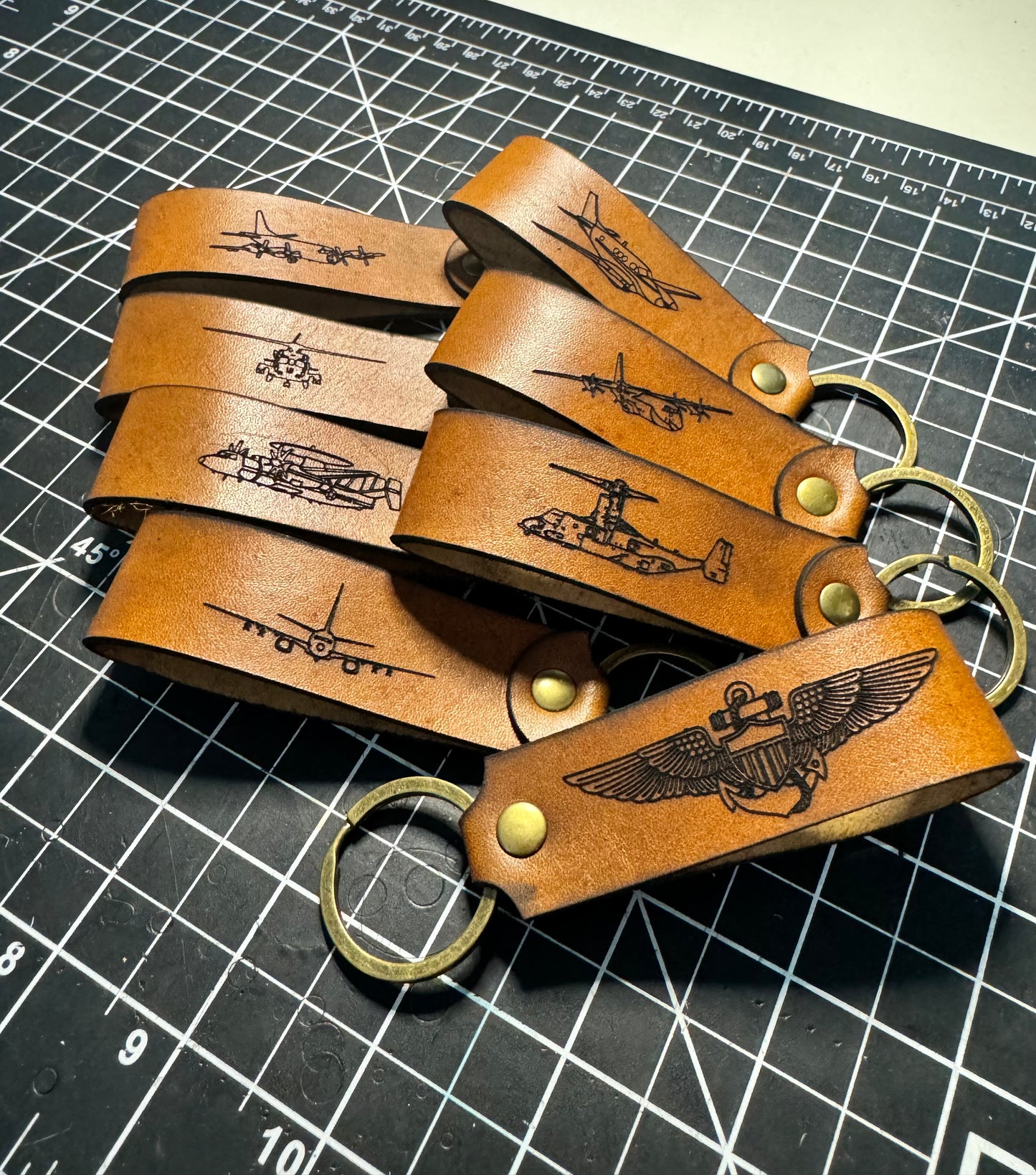 5.5" Aircraft / Wings Leather Keychain Loop