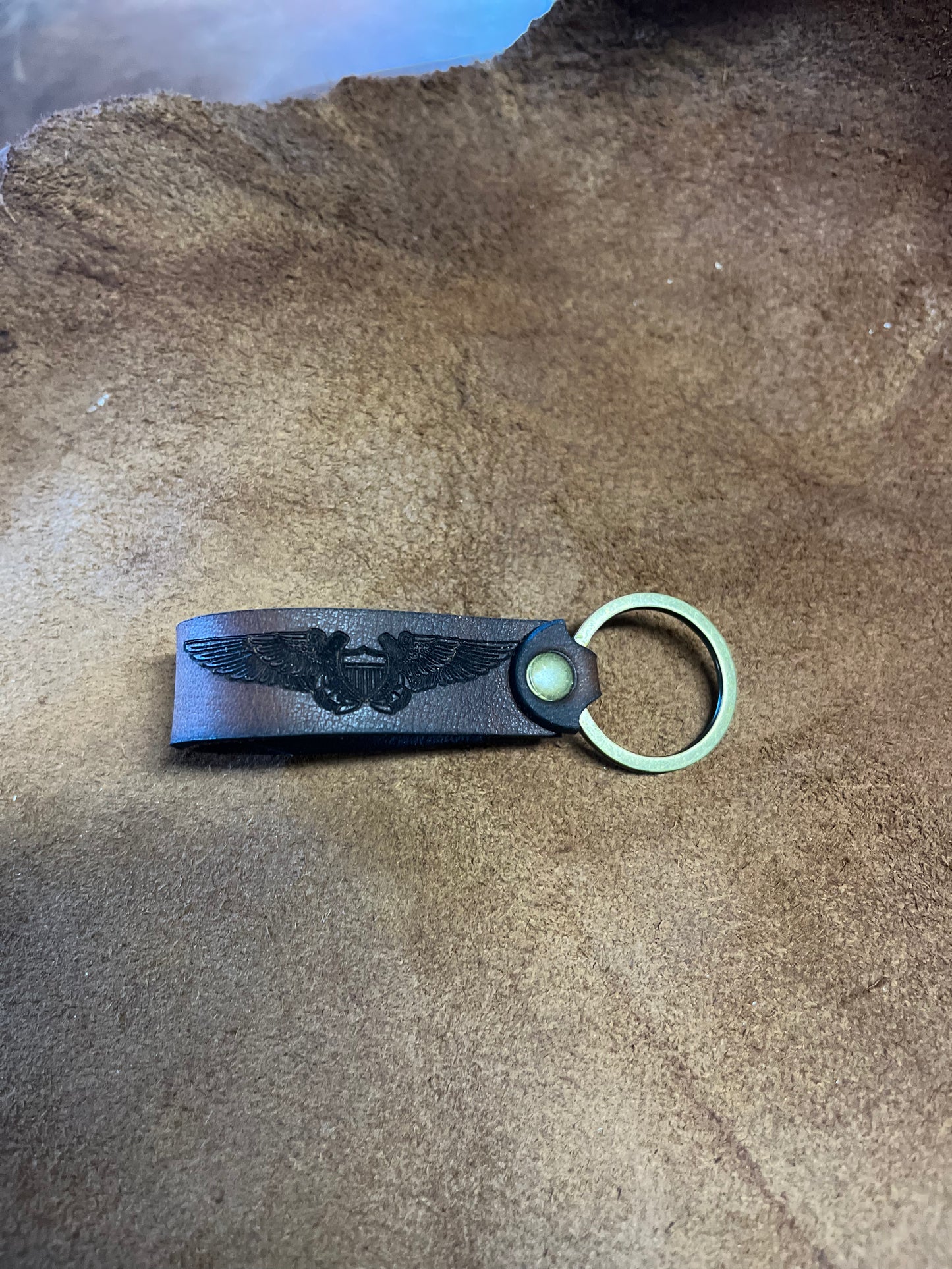 Naval Flight Officer Wings Leather Keychain Loop