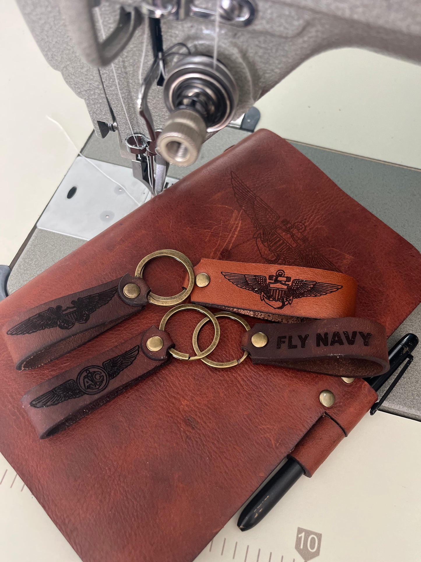 Aircrew Wings Leather Keychain Loop