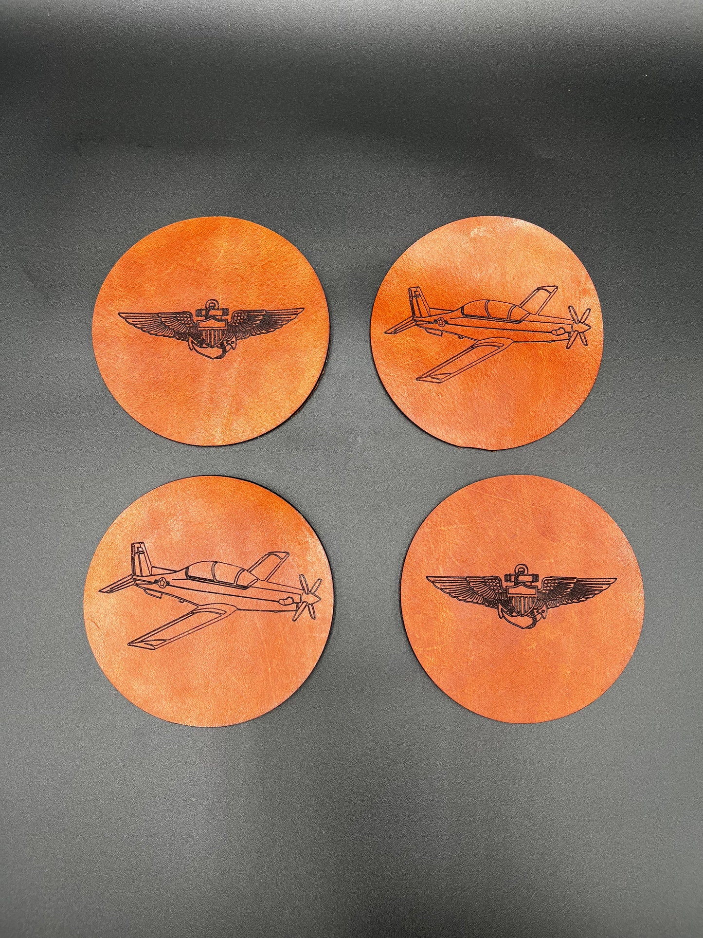 Leather Coasters - T-6B Texan II / Naval Aviator Wings