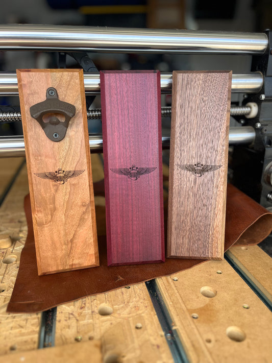 Wall-Mounted Bottle Opener - Naval Aviator Wings Laser Engraved