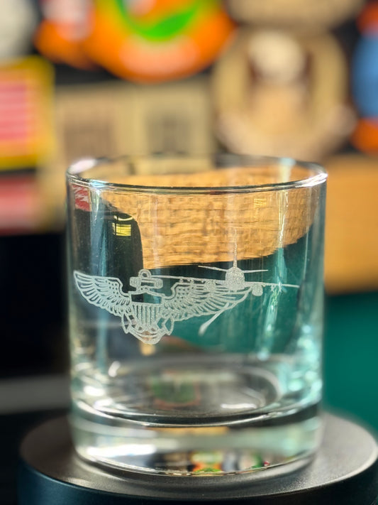 Laser Etched Lowball Glasses - Wings /  Big Wing Aircraft